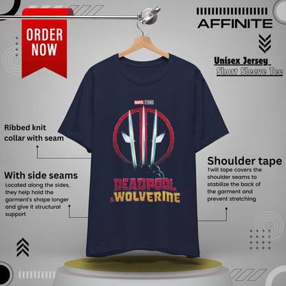 T-Shirt Marvel Deadpool & Wolverine Unisex Jersey Tee - Graphic T-Shirt for Comic Fans Navy