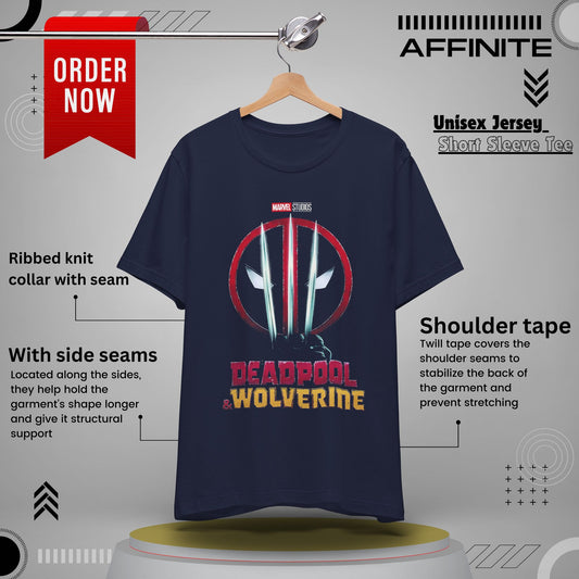 T-Shirt Marvel Deadpool & Wolverine Unisex Jersey Tee - Graphic T-Shirt for Comic Fans Navy