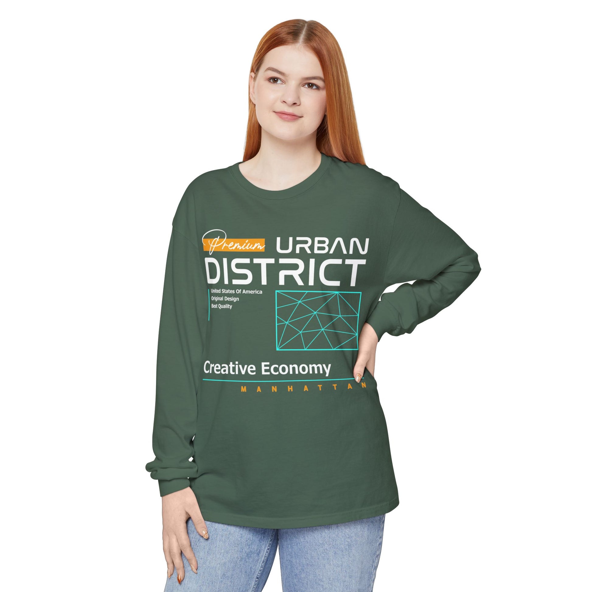 Long-sleeve Urban District Long Sleeve T-Shirt - Vintage Graphic Tee, Casual Wear, Creative Economy, Unisex Fashion, Gift for Art Lovers