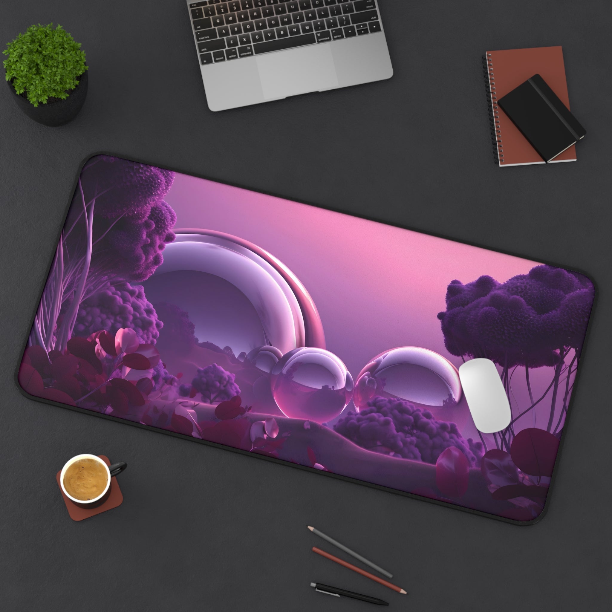 Purple Desk Mat - Surreal Bubble Landscape Dreamscape Mouse Pad 16" × 32" Mouse Pad