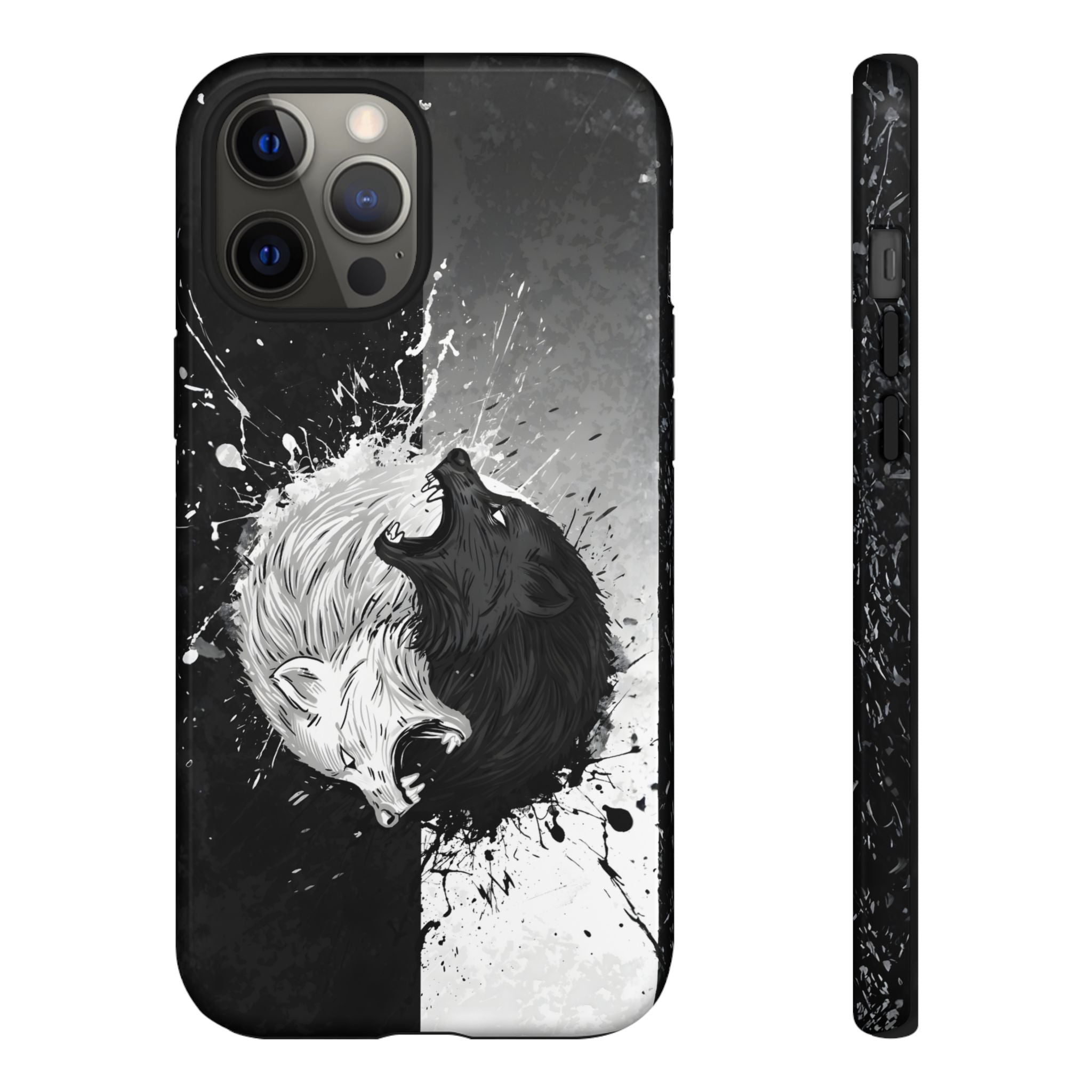 Yin Yang Wolf Phone Case - Dual Layer Protective Cover iPhone 12 Pro Max Glossy Tough Cases