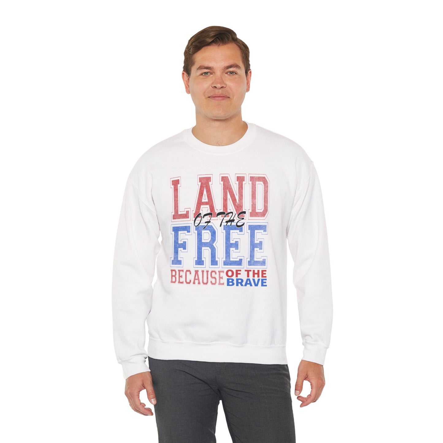 Sweatshirt Land of the Free Sweatshirt – Patriotic USA Crewneck by Gildan