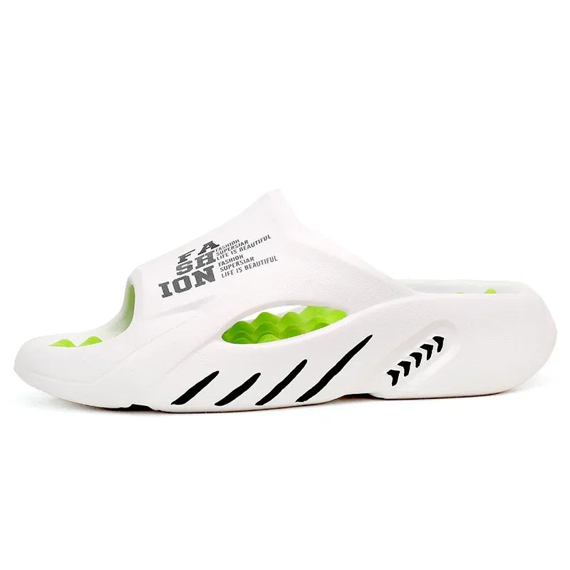 Slippers Mens House Slippers - Luxury Memory Foam & EVA Sole | Affinite Store JF587-1-WHITE-GREEN