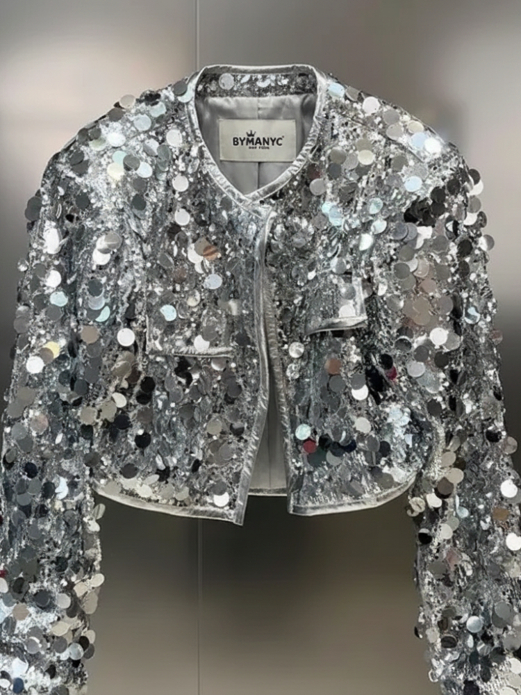 Silver Sequin Jacket for Women, Times Square, BYMANYC New York.