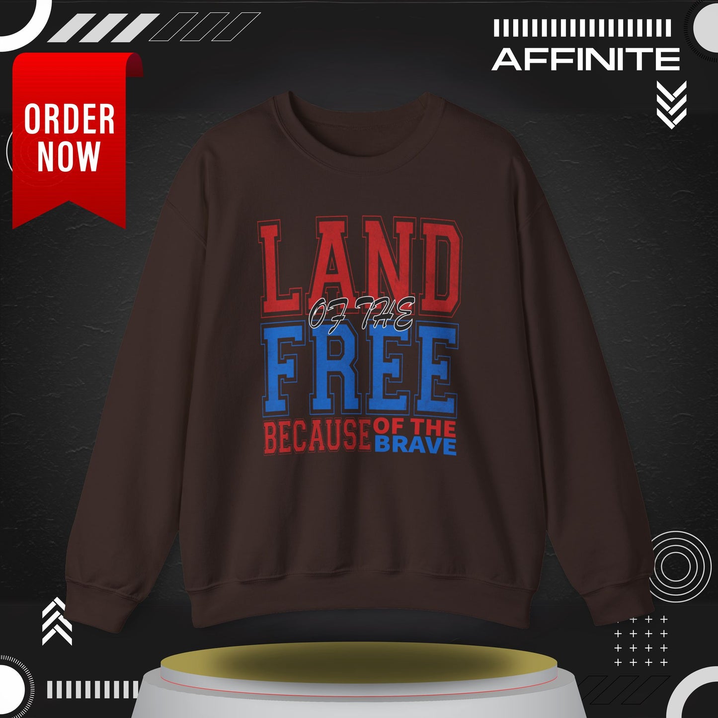 Sweatshirt Land of the Free Sweatshirt – Patriotic USA Crewneck by Gildan Dark Chocolate