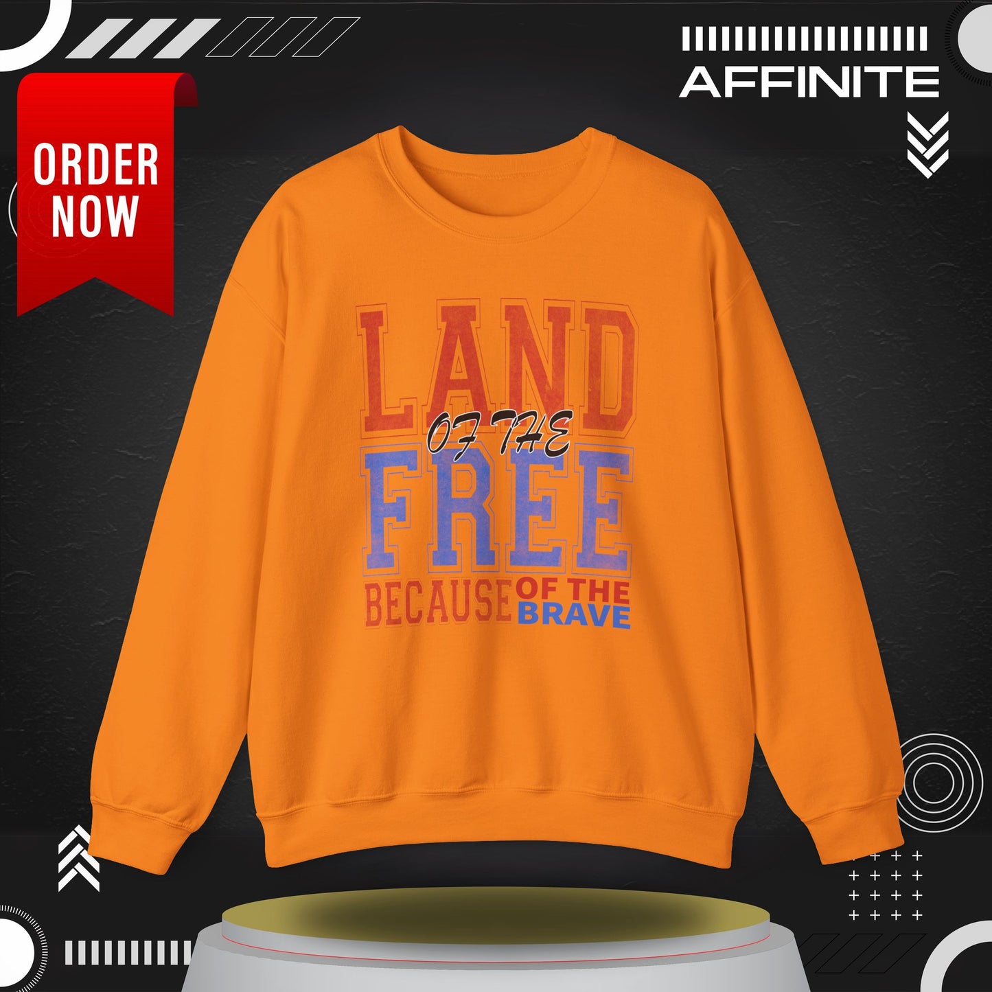 Sweatshirt Land of the Free Sweatshirt – Patriotic USA Crewneck by Gildan Safety Orange