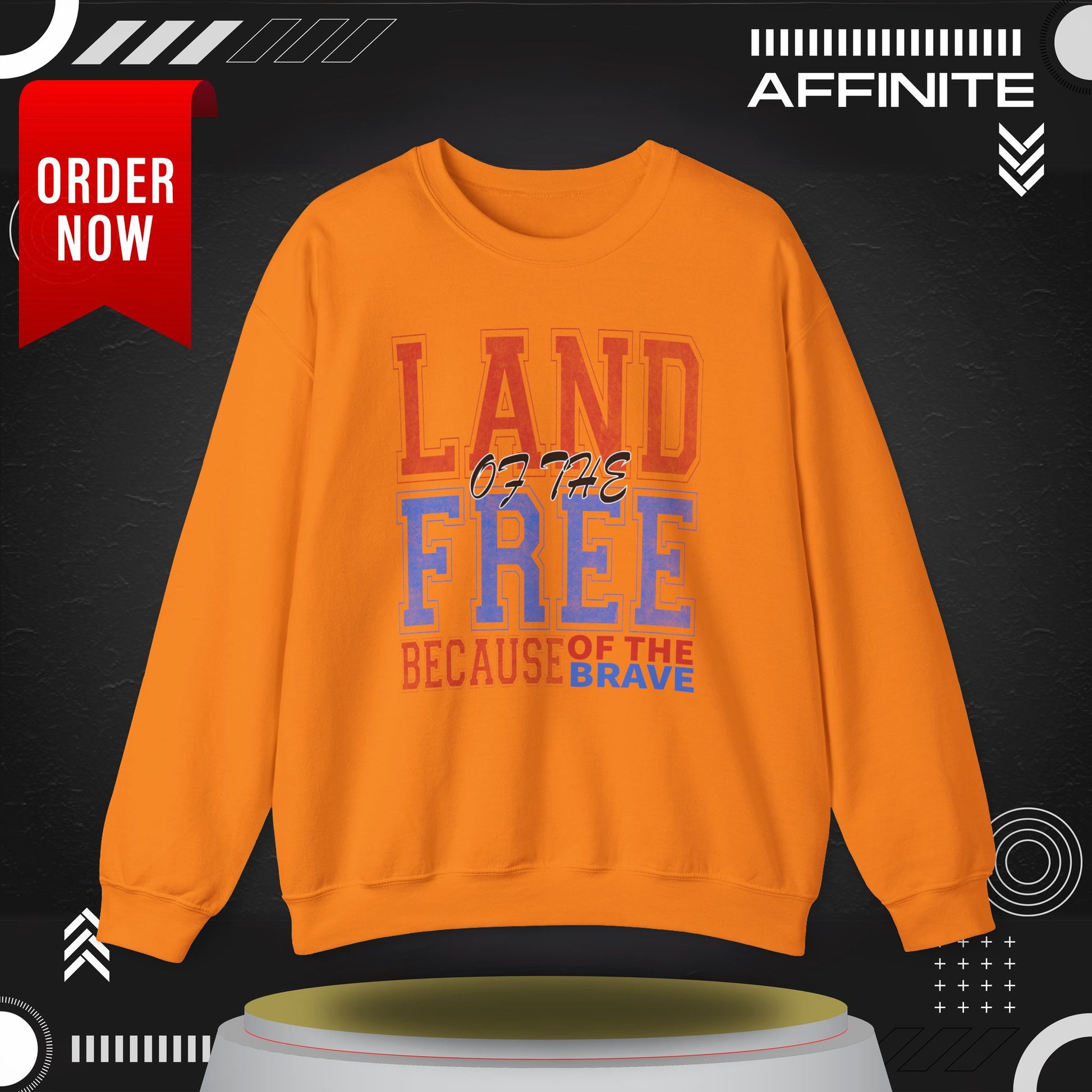 Sweatshirt Land of the Free Sweatshirt – Patriotic USA Crewneck by Gildan Safety Orange