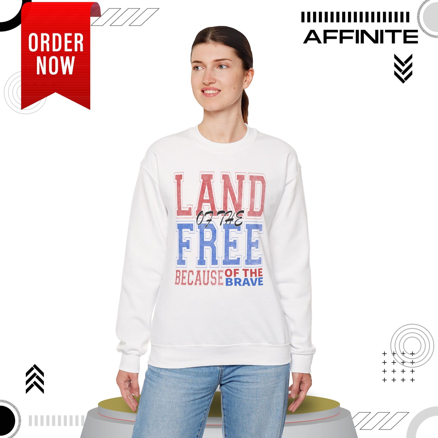 Sweatshirt Land of the Free Sweatshirt – Patriotic USA Crewneck by Gildan