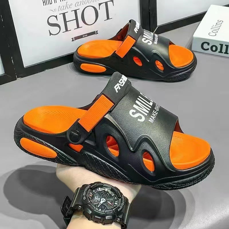 Sandals Men's Casual And Lightweight Two-way Sandals Black Orange