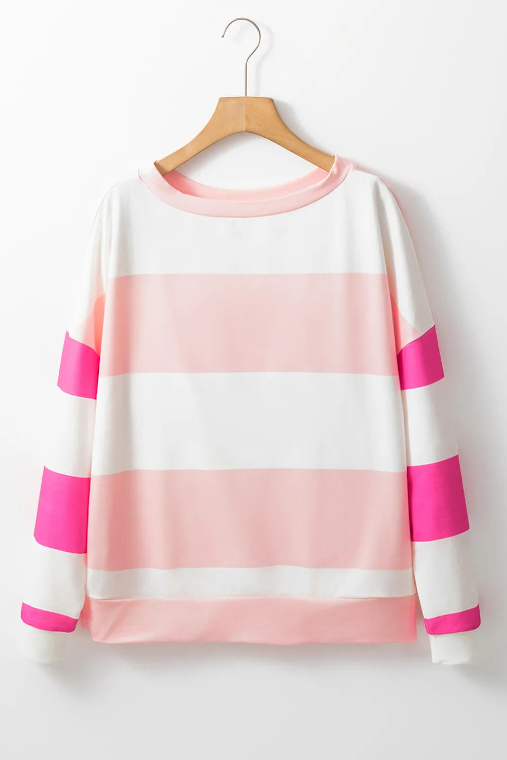 Long-sleeve Contrast Color Block Long Sleeve Top | Striped Round Neck Pullover