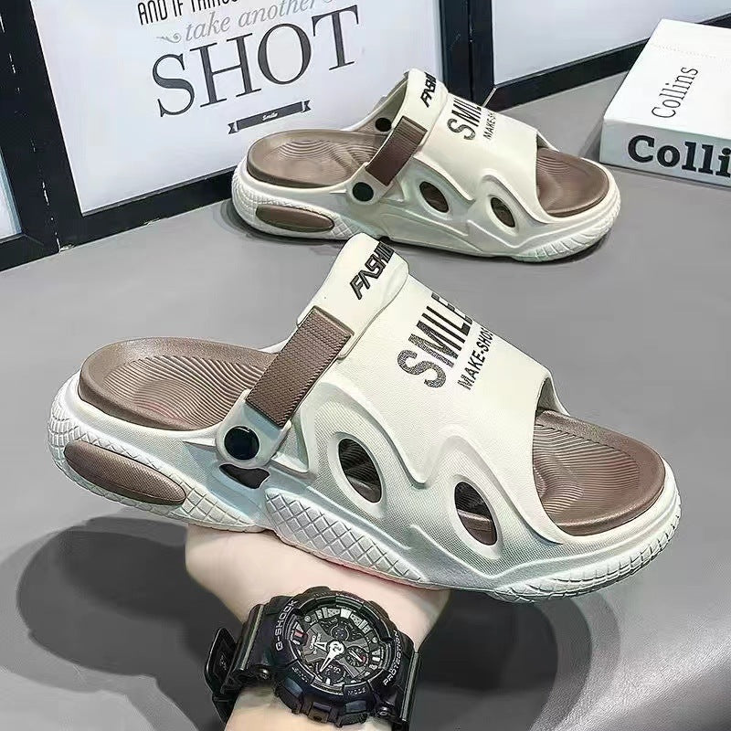 Sandals Men's Casual And Lightweight Two-way Sandals White Khaki