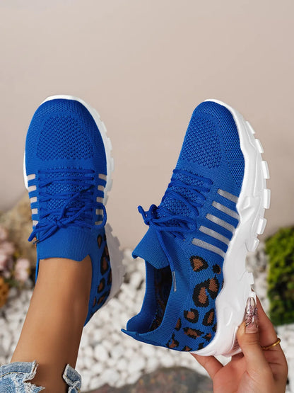 Mesh Athletic Shoes Cutout Leopard Lace Up Mesh Athletic Shoes – Leopard Athletic Shoes