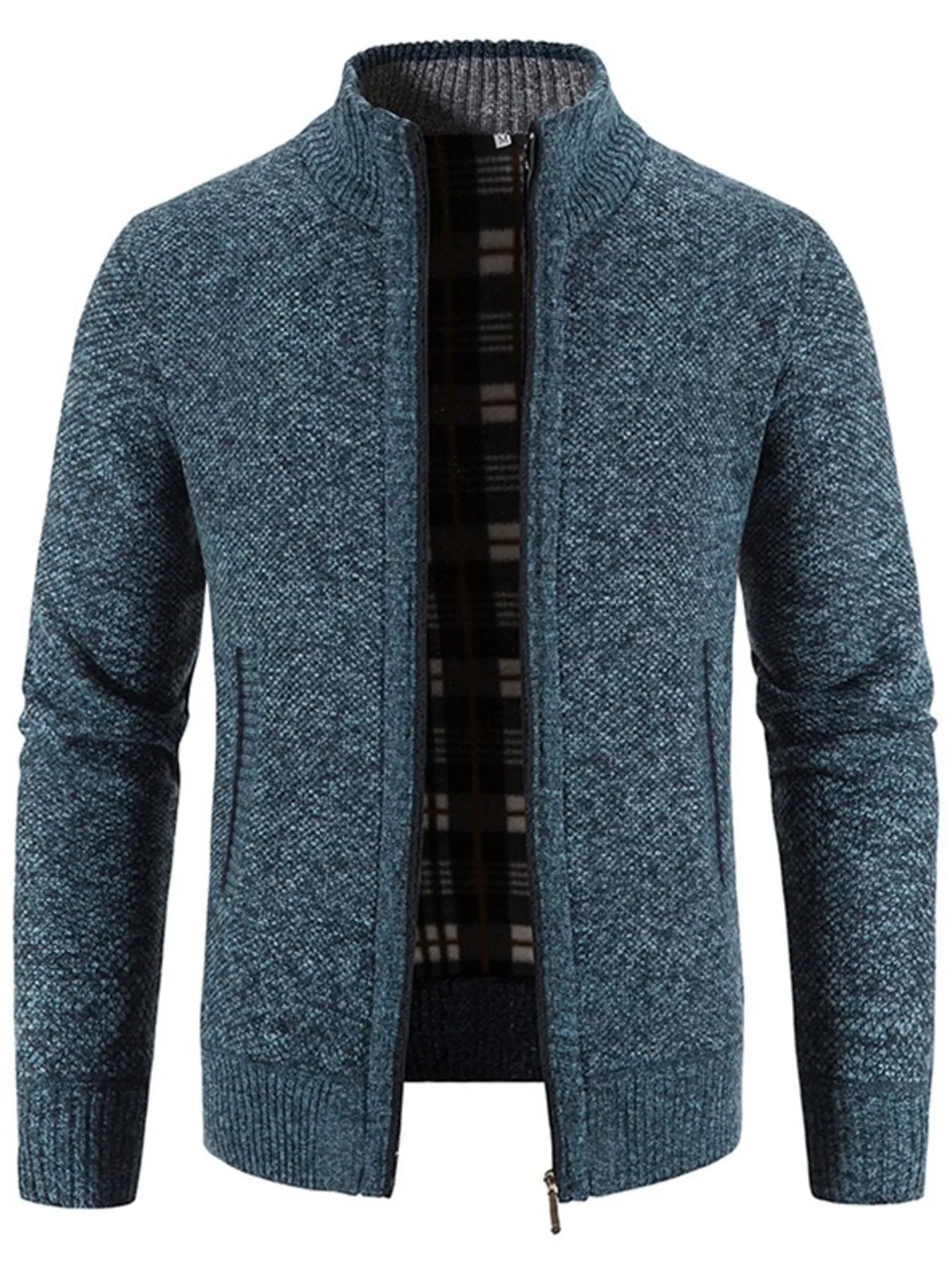 Men's Plus Size Zip-Up Sweater Cardigan with Stand Collar French Blue Cardigan
